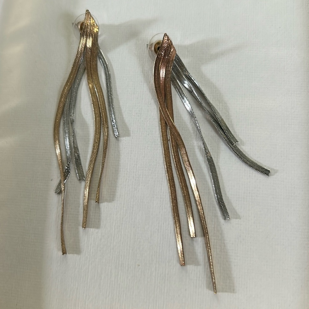 Gold fringe dangles with silver fringe jacket